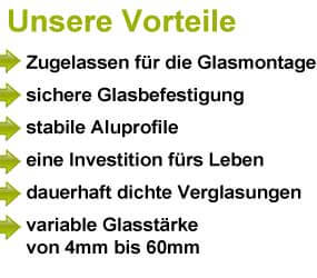 Aluprofile für sichere Glasmontagen Aluprofile für sichere Glasmontagen